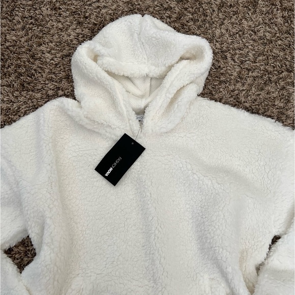 White Faux Fur Sherpa Pullover Hoodie - Picture 5 of 12